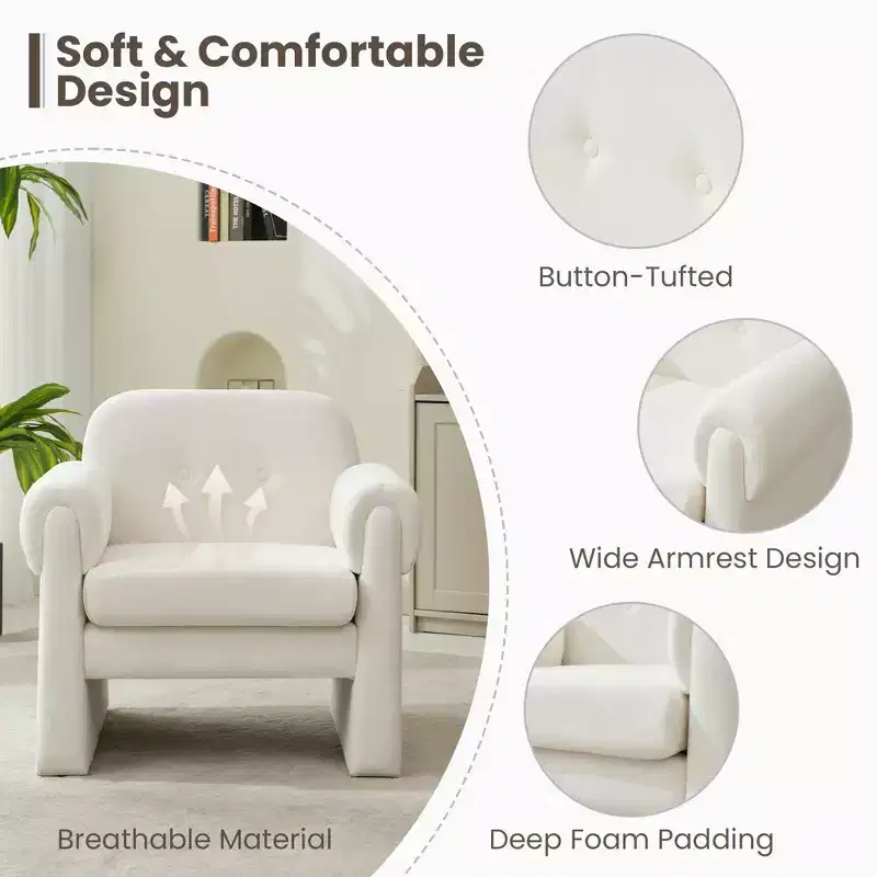 Fluffy Cloud Upholstered Accent Armchair Set of 2 Velvet Ergonomic Bedroom Reading Chair