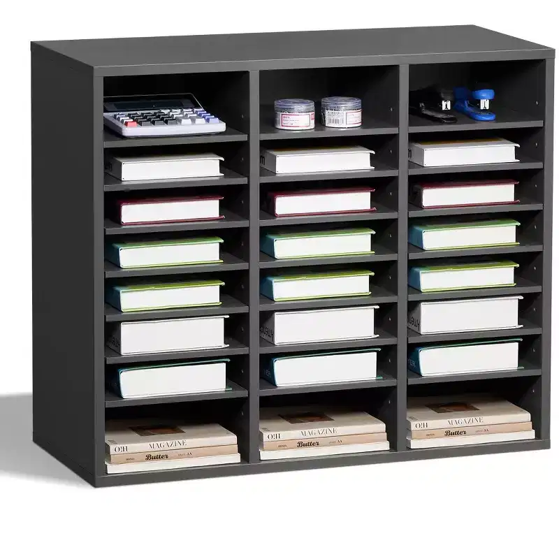 24-Compartment Literature Organizer with Adjustable Shelves Wood Mail Sorter