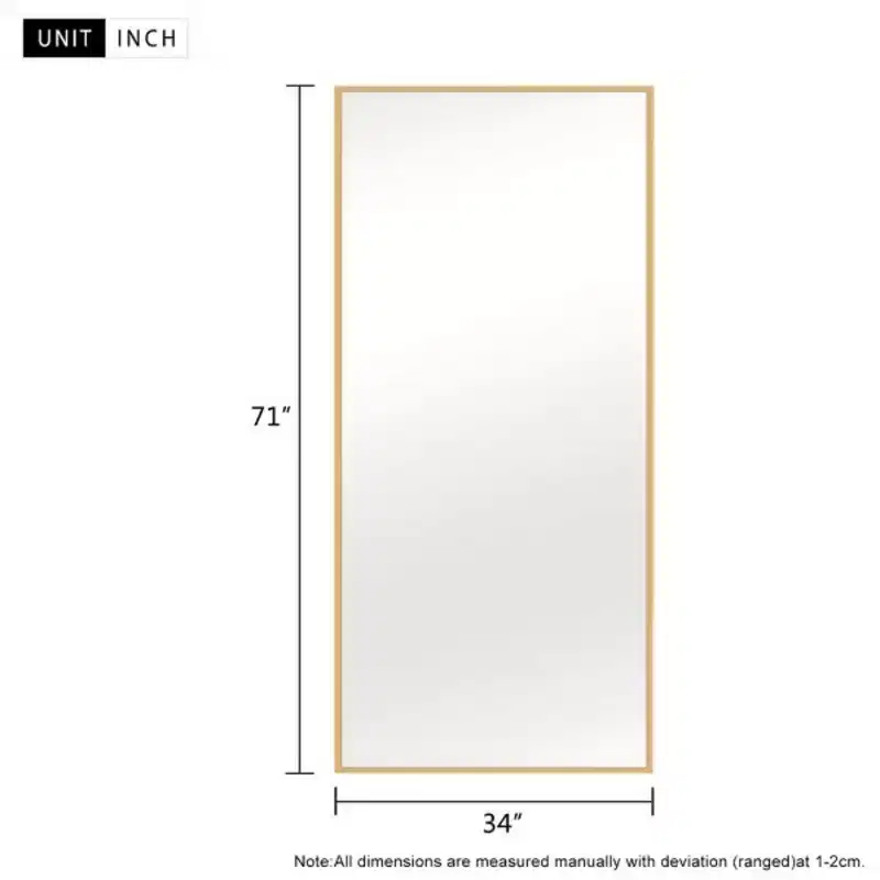 MAYEERTY Gold 33.86 x 70.87 Inch Rectangular Thin Edged Aluminum Alloy Full Length Mirror without Stand for Living Room and Bedroom Wall Decor