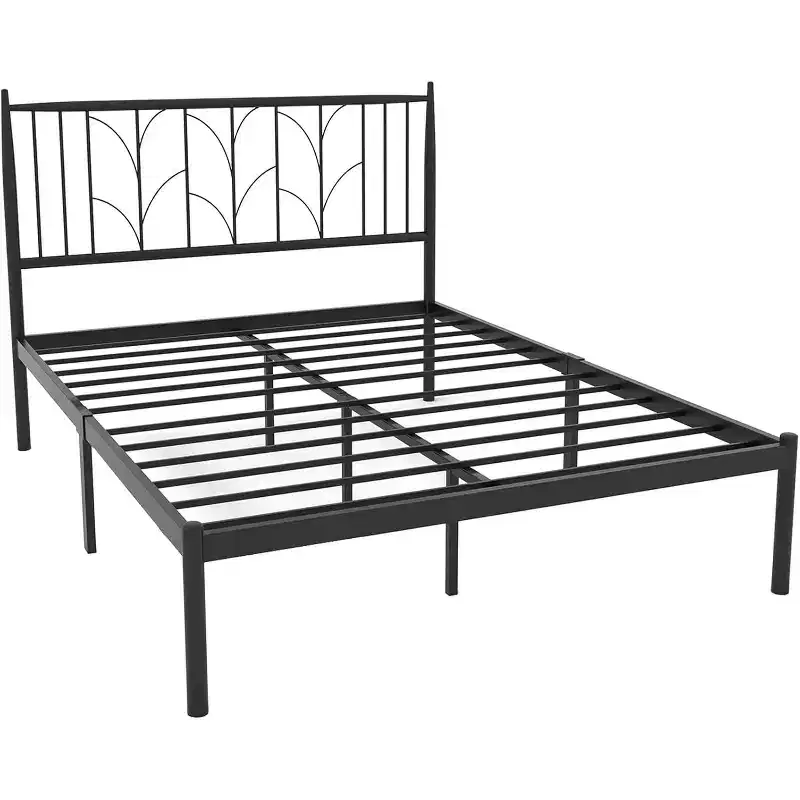 Metal Platform Bed Frame with Headboard, No Box Spring Needed, Mattress Foundation with Under Bed Storage