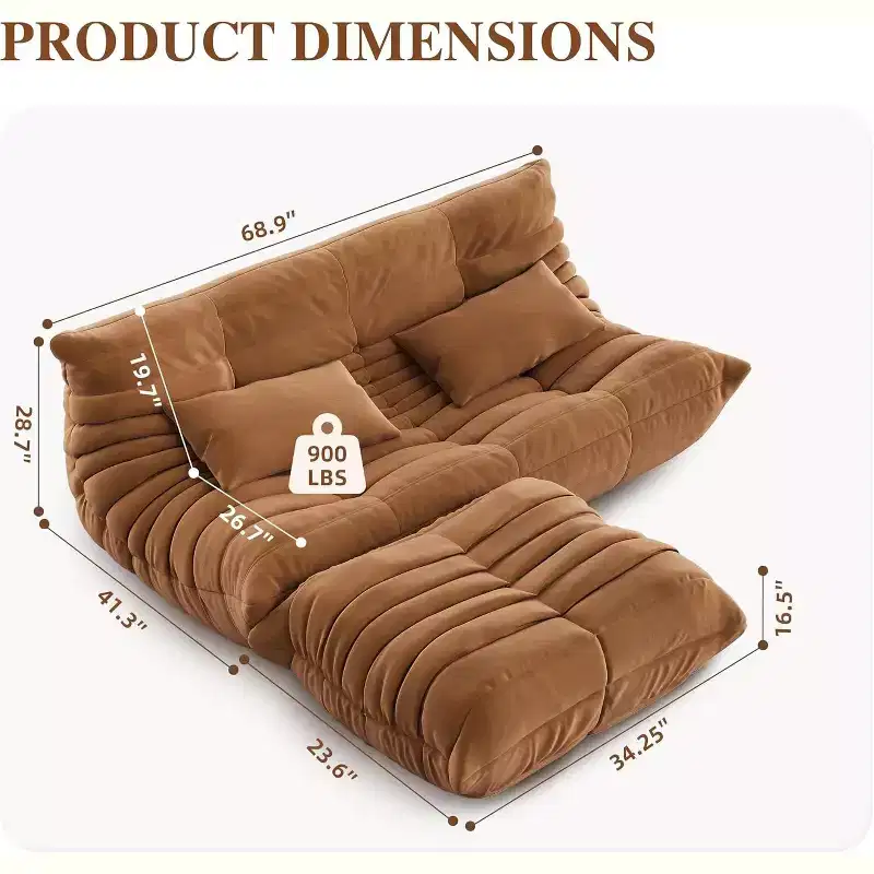 Oversized Bean Bag Loveseat Sofa with Ottoman, High-Density Foam & Faux Suede Upholstery, Green