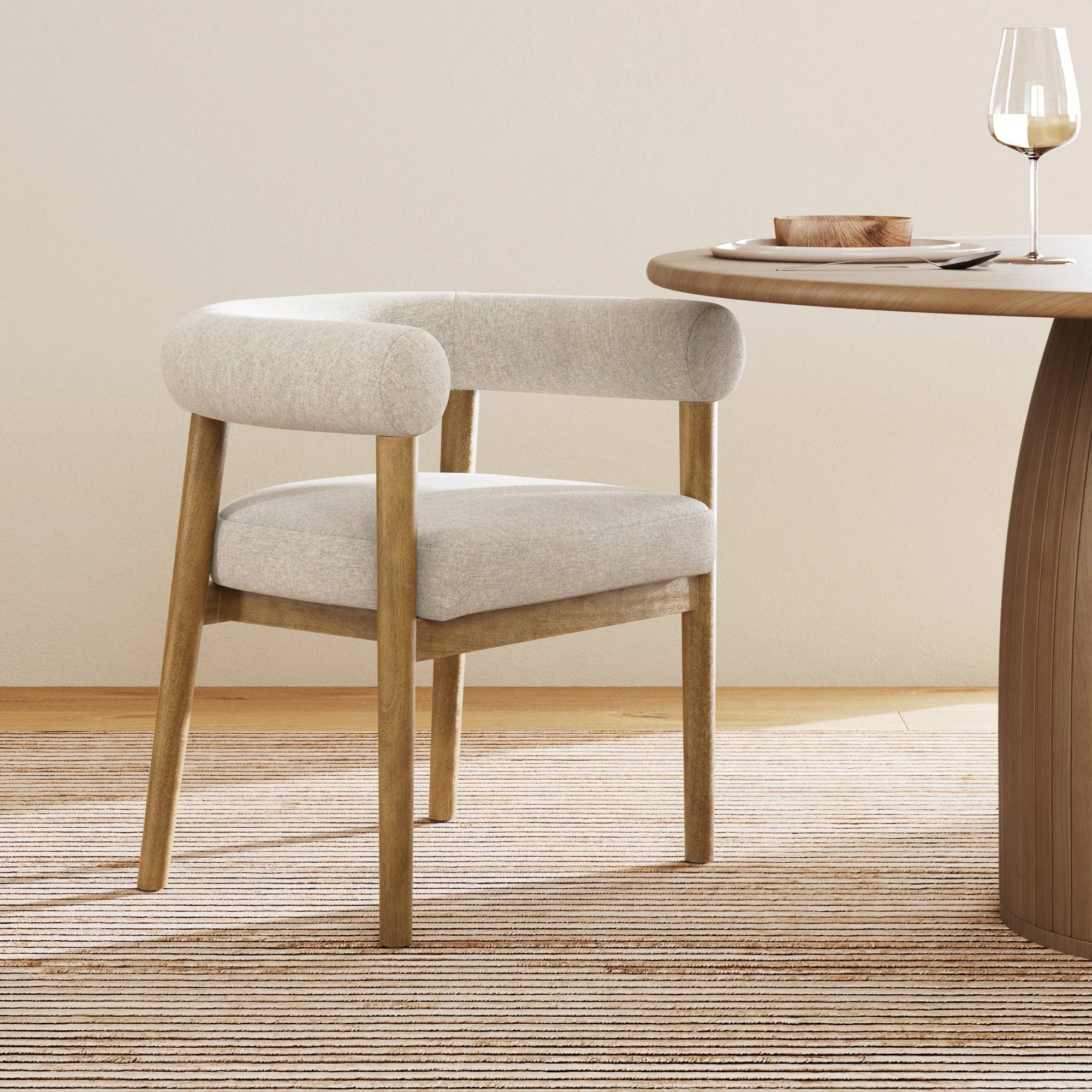 Modern Upholstered Curved Back Dining Chair Flax/Light Brown