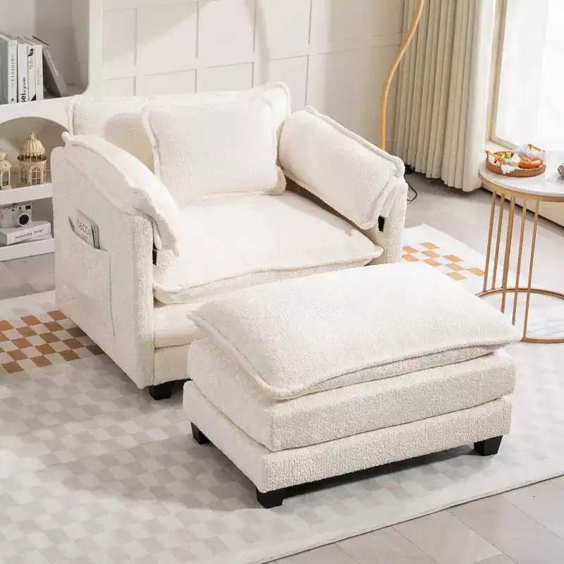 Modern Boucle Oversized Sofa with Ottoman