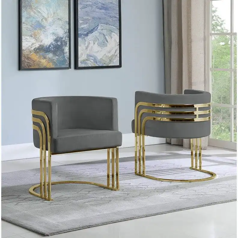 Navy Blue / Black / Beige / Dark Gray Velvet Barrel Accent Chair with Gold Base for 1 Person