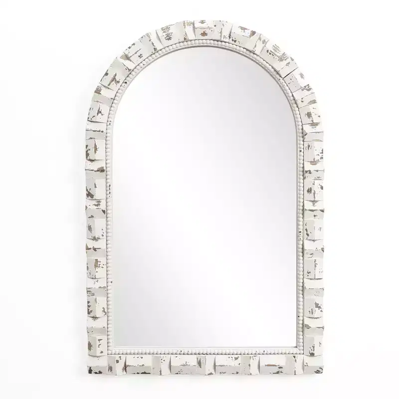 LuxenHome Distressed White Arch Rectangle 36-Inch Tall Wall Mirror, Accent and Vanity
