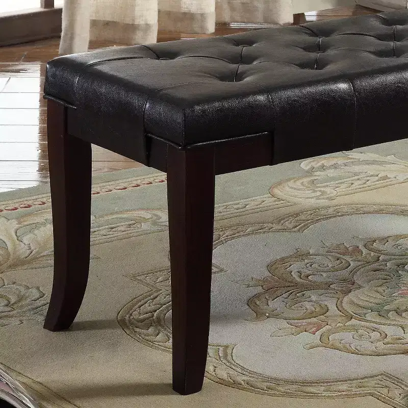 Espresso Faux Leather Tufted Ottoman Bench