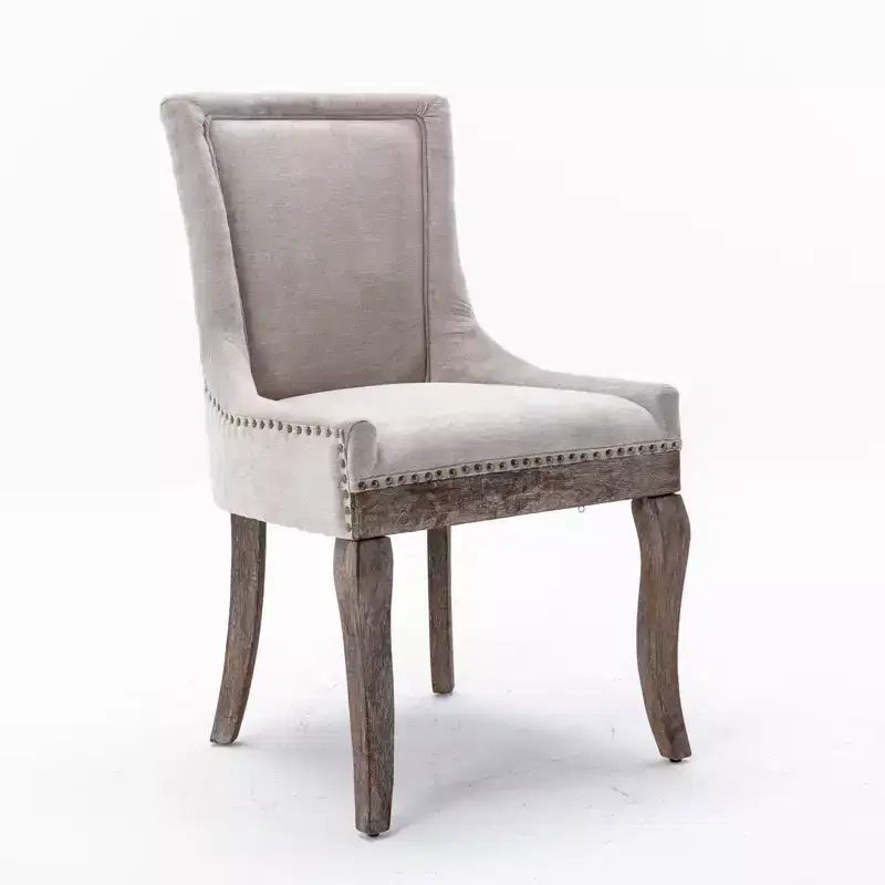 Okak Retro Dining Chairs Set of 2, Comfy Fabric Chairs with Thick Cushions, Kitchen Side Chairs with Solid Wood Legs Bronze Nail Head