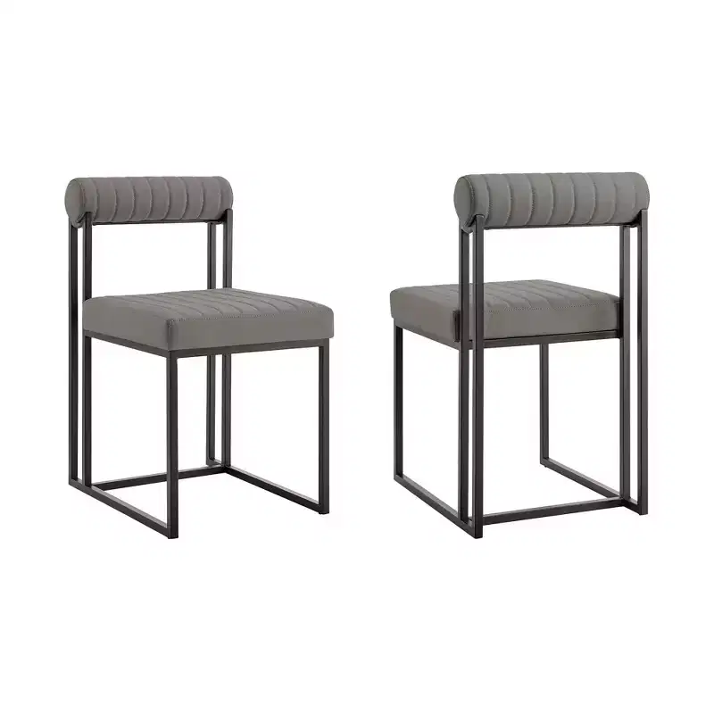 Armen Living Set of 2 Anastasia Dining Chair Iron and Faux Leather Matte Black/Light Gray