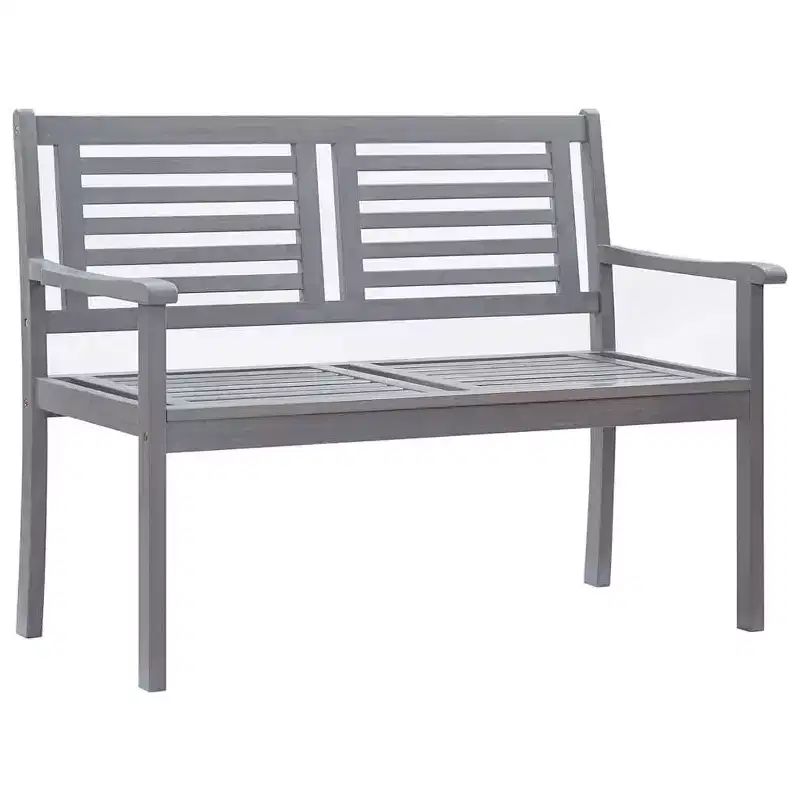 vidaXL 2-Seater Gray Eucalyptus Wood Patio Bench/Loveseat with Anthracite Cushion for Garden, Terrace, Outdoor Living
