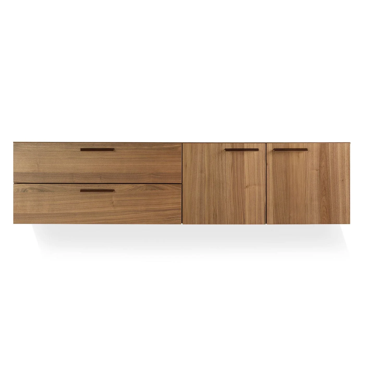 Warm Light Wood Wall Cabinet with Leather Pulls for Living Room