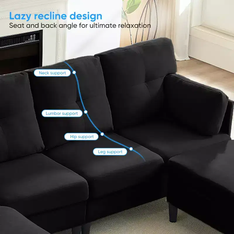 Mjkone Modular Convertible Sectional Sofa Couch, Upholstered Comfy Fabric 4-Seater Sofa with Movable Ottomans