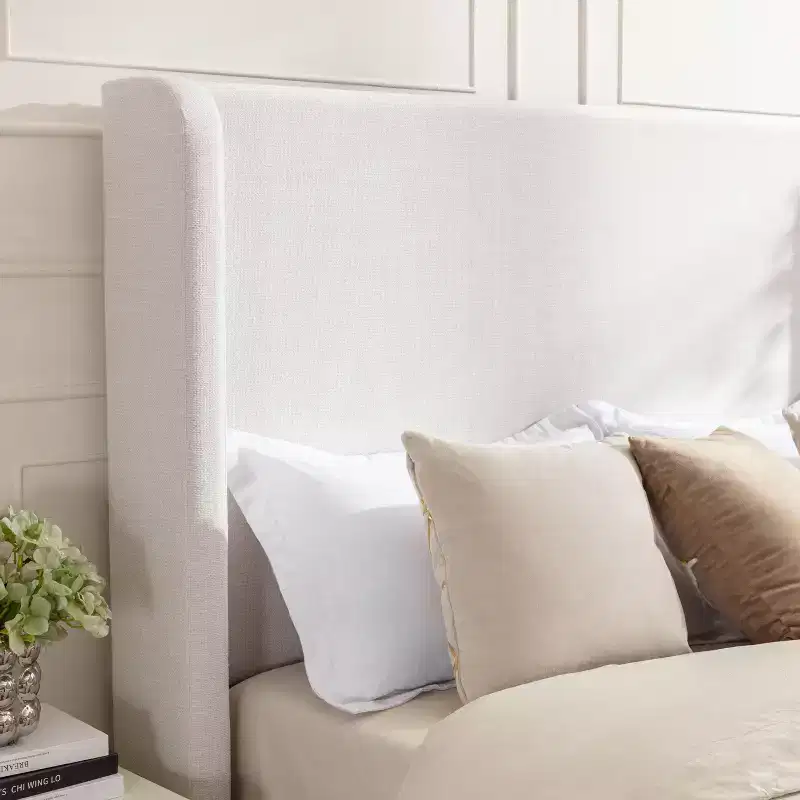 GDFStudio Delia 54 Headboard Chenille Upholstered Wingback Bed with Solid Wood Legs, Box Spring Required