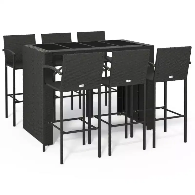 vidaXL Garden Bar Set Black PE rattan One Size Ergonomic Bar Table Set