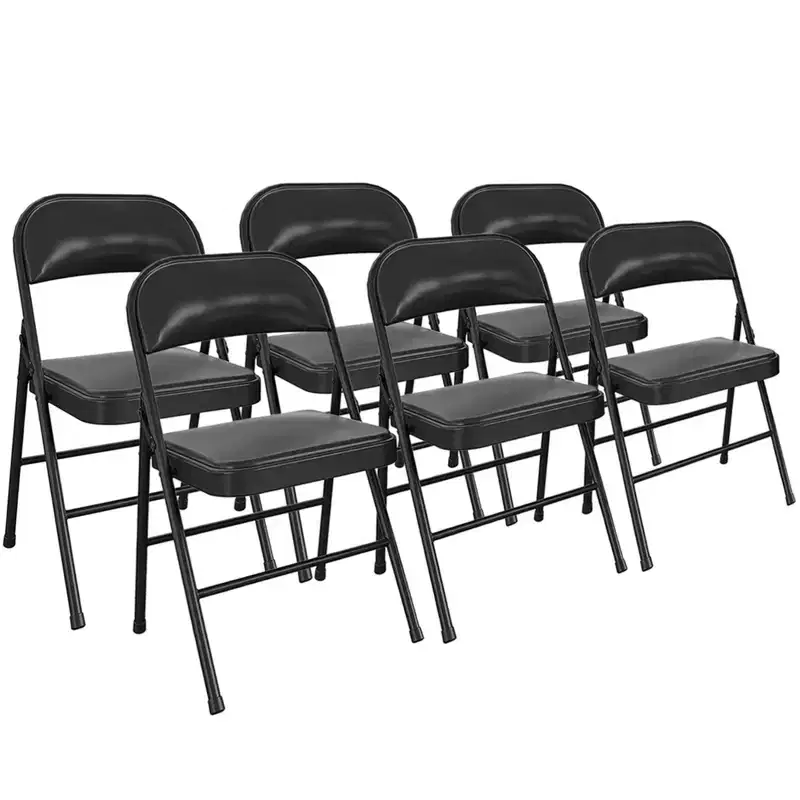 Padded Folding Chairs 6-Pack – Black Steel Frame, 330 lb Capacity