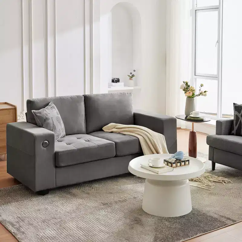 70 Chenille Loveseat Sofa, Comfy Couches for Living Room, USB Charging Ports & Removable Covers, Button Tufted Upholstered, Modern Couch