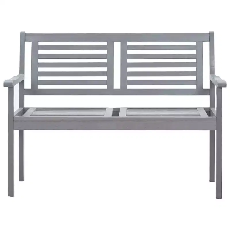 vidaXL 2-Seater Patio Bench with Cushion Accent Loveseat Gray Eucalyptus Wood