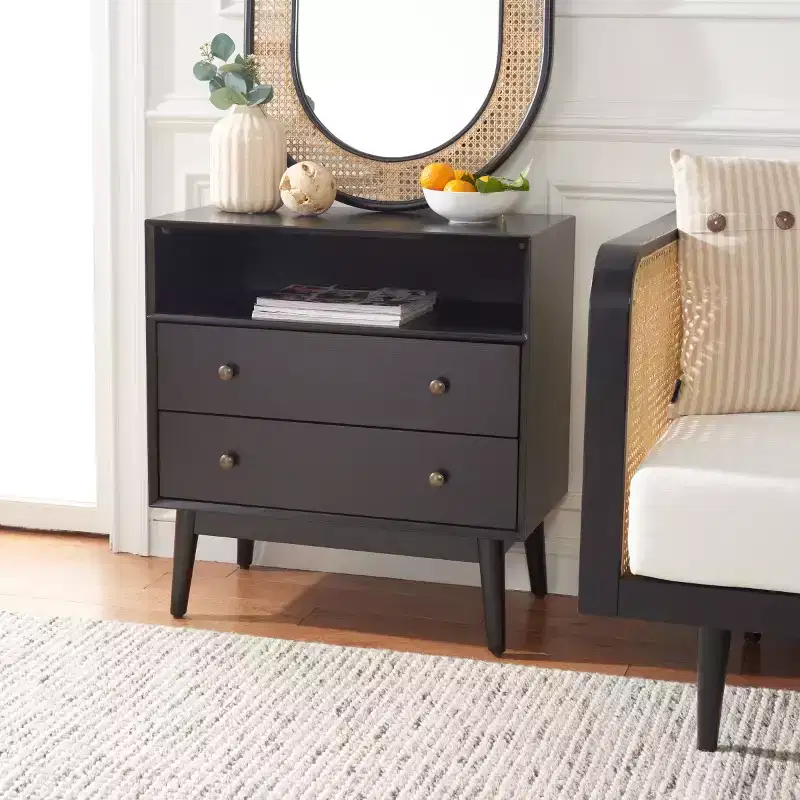 2-Drawer 1-Shelf Chest, White Washed Finish with Antique Gold Details