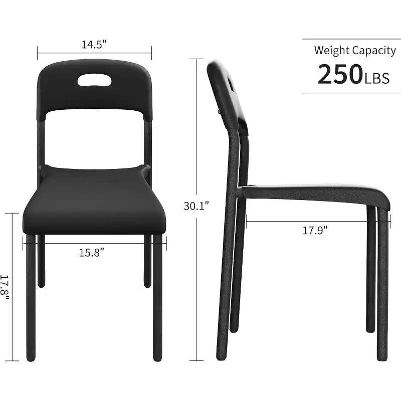 Dining Chairs Set of 1, Stackable Modern Kitchen Chairs, Plastic Dining Room Chair with Metal Legs, Waterproof & Stain-Resistant, Black