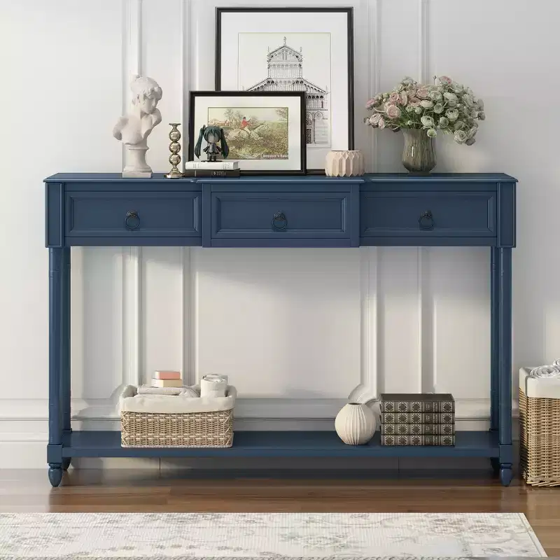GDFStudio Tammy 52 Solid Wood Entryway Console Table with Drawers and Shelf