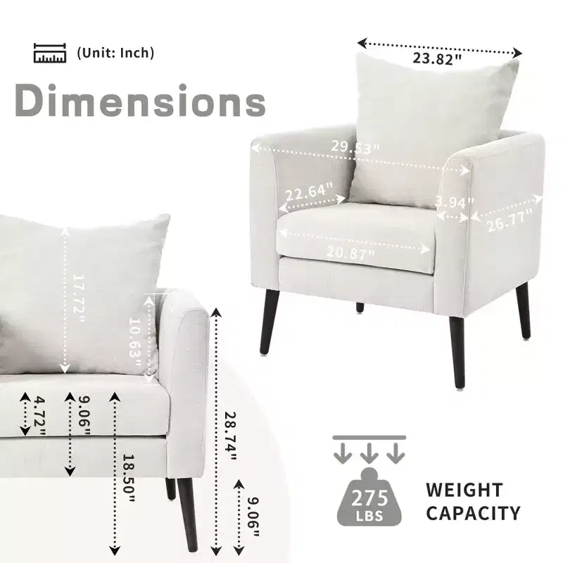 Okak Accent Chairs for Bedroom, Modern Upholstered Armchair, Mid Century Fabric Lounge Chair, Comfortable Reading Chair with Wood Legs