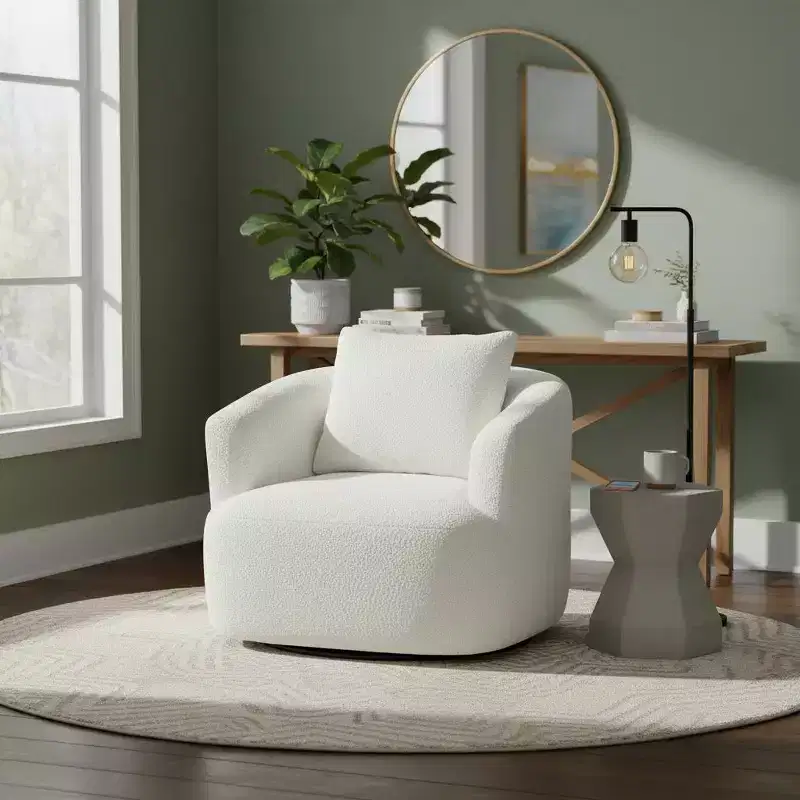 360 Swivel Barrel Accent Chair with A Throw Pillow