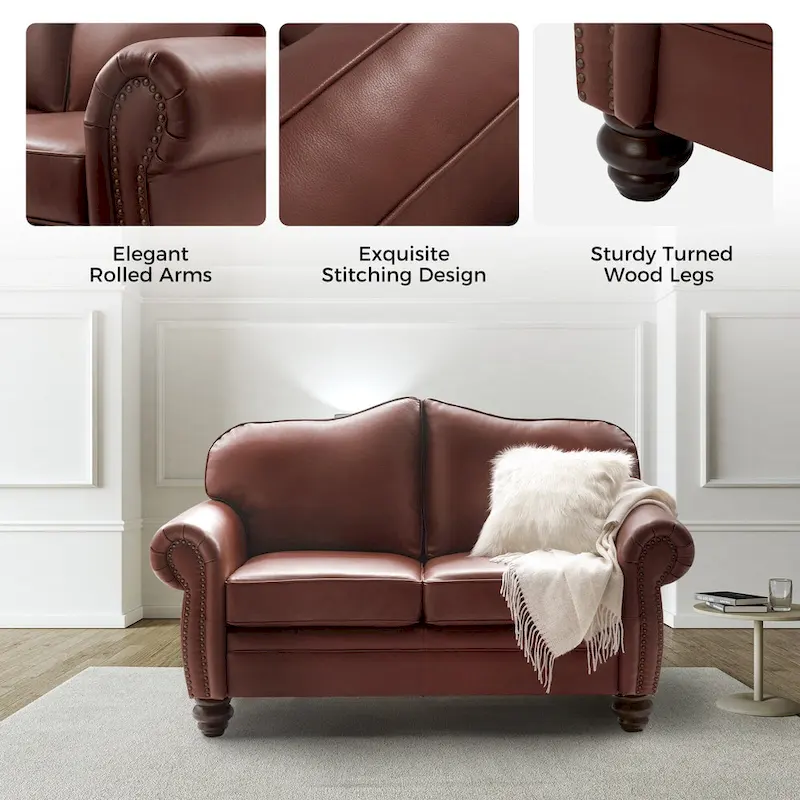 Angel Transitional Genuine Leather Sofa With Tufted Back by