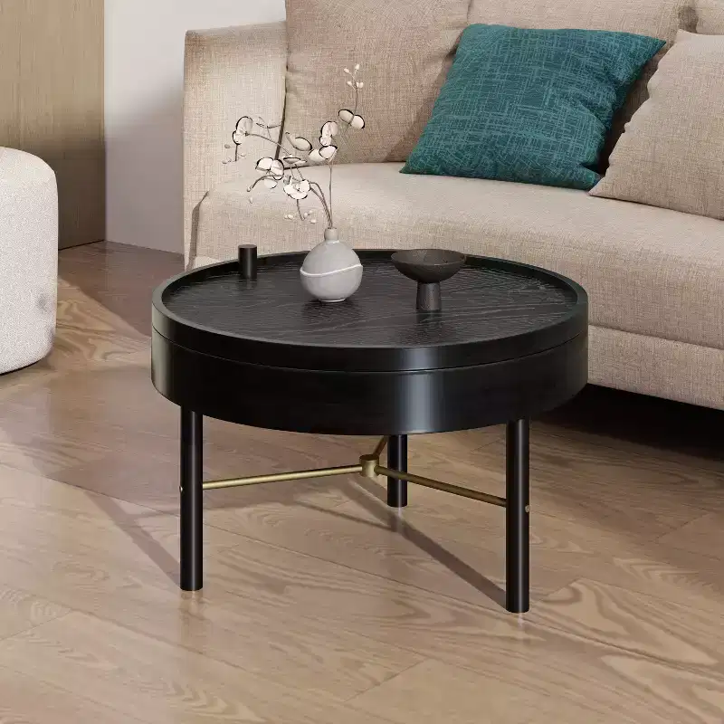 Okak Modern Coffee Table Set of 2 Nesting Tables, Round Side Table for Living Room, Accent Table with Marbling Top Gold Base