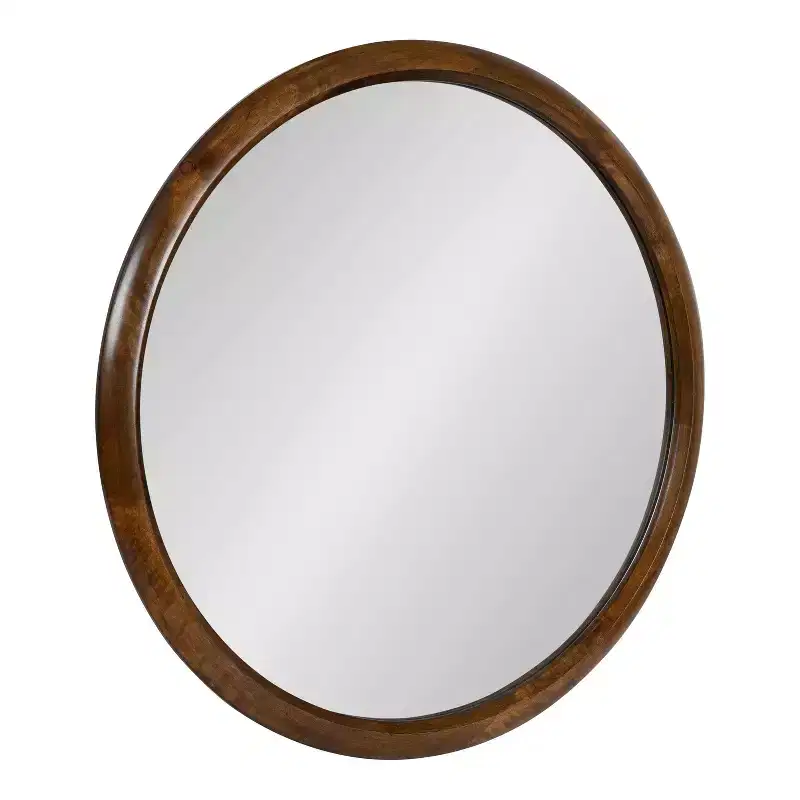 Kate and Laurel Pao Curved Framed Wood Wall Mirror, 28 Diameter, Walnut Brown