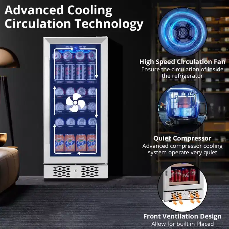 Beverage Refrigerator and Cooler, 96 Cans Built-in or Freestanding Beverage Cooler with Glass Door