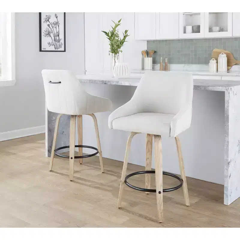 LumiSource Set of 2 Hannah Counter Height Barstools Whitewashed Wood