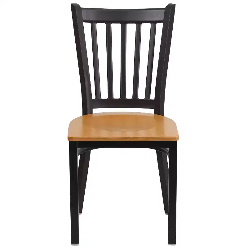 Black Metal Frame Vertical Back Dining Chair – Vinyl or Wood Seat, Seats 1