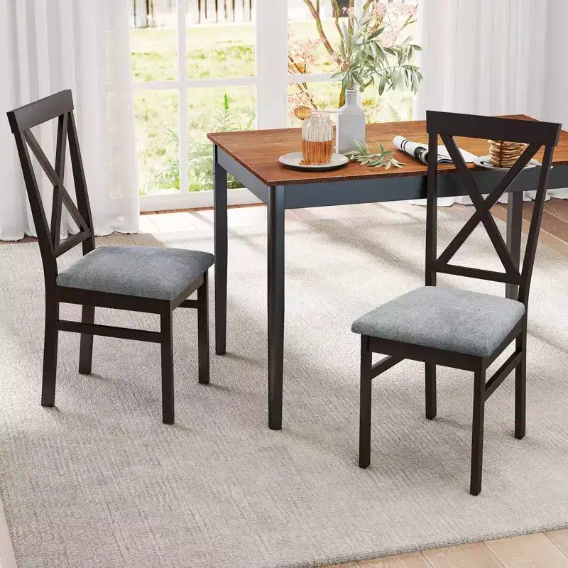Costway Modern Dining Chairs Set of 2 w/ Rubber Wood Frame Hollowed Backrest for Kitchen