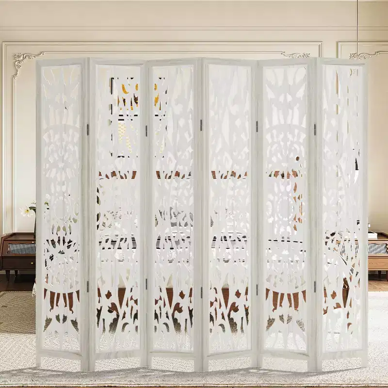 95*67 in Wood Room Divider Folding Privacy Screen Freestanding Partition for Indoor, 6-Panels, White