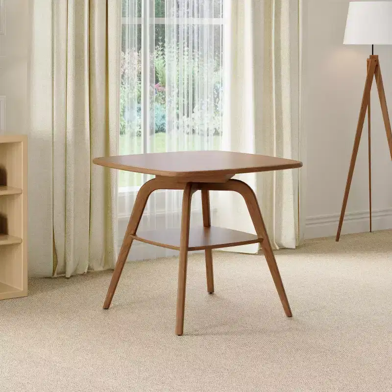 Mid-Century Modern Square Wooden Dining Table with Storage Shelf, Solid Wood Legs Small Dining Room Table or Coffee Table