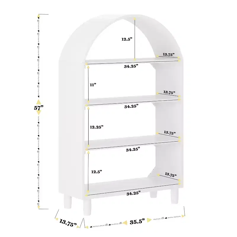 Buzz & Bloom Wood Open Bookshelf with Covered Rounded Top, 4 Shelves, and Cylindrical Legs
