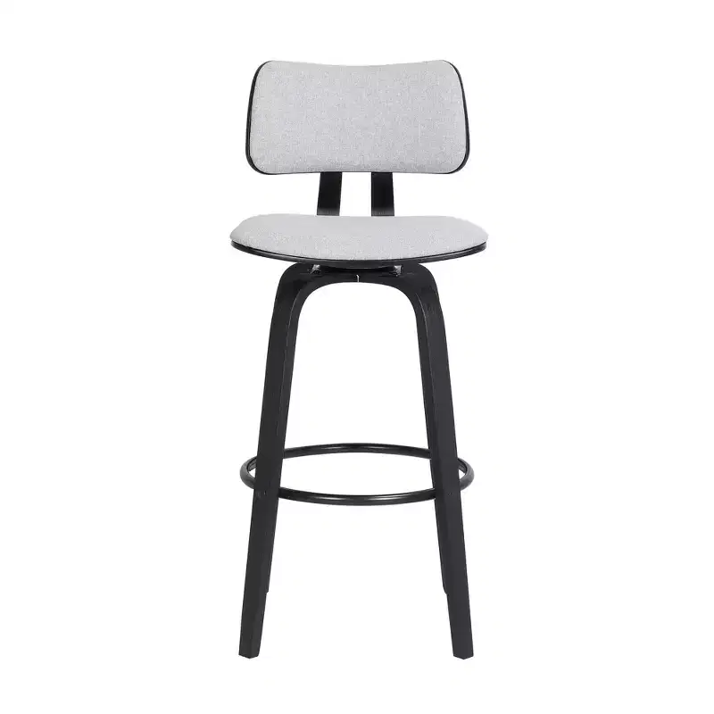 HomeRoots 30 Light Gray And Black Fabric Swivel Low Back Bar Height Bar Chair