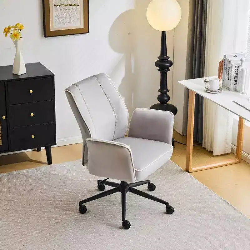 Karl Home | 28.5 inch White Velvet Dovetail Swivel Office Chair With Wheels