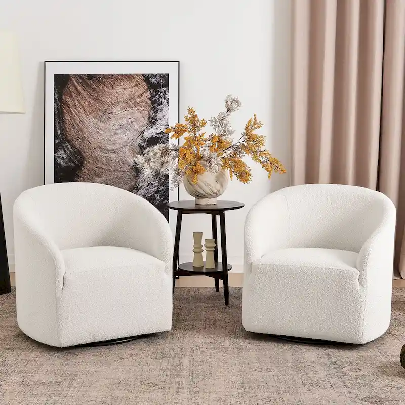 KINWELL 32W Boucle Upholstered Swivel Barrel Armchair (Set of 2)