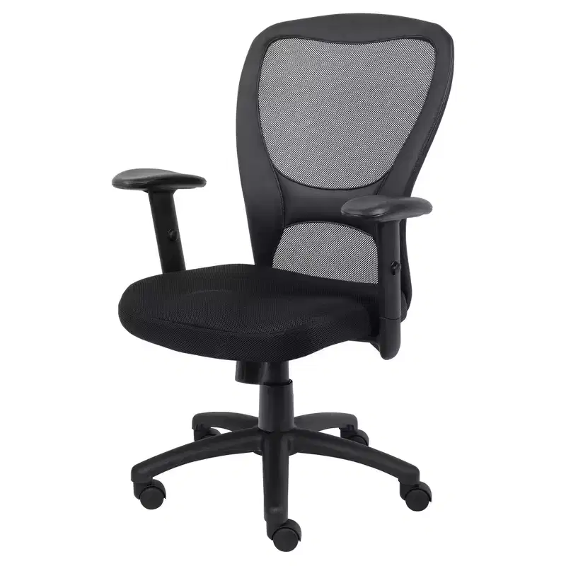 Mesh Task Chair with Adjustable Arms Black - Boss Office Products: Swivel, Ergonomic, Nylon Base