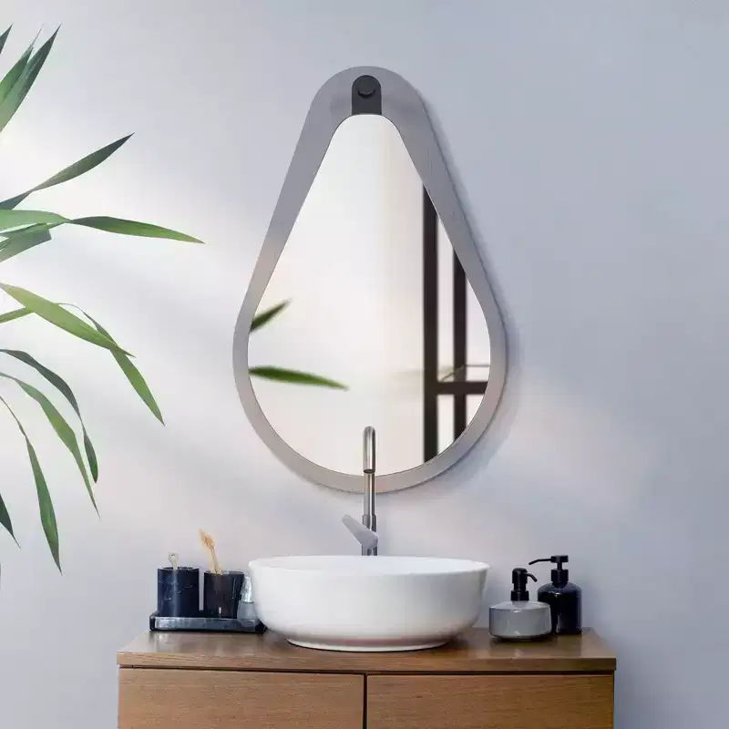 Howard Elliott 28x18 Teardrop Saldar Gray Wood Framed Mirror with Black Metal Hook