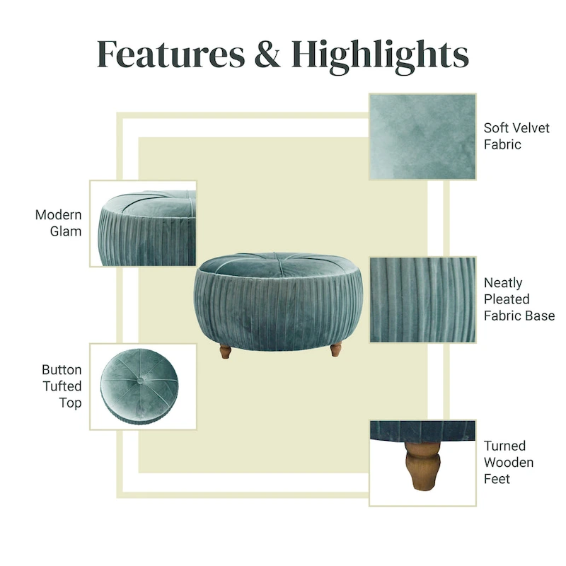 Helena Velvet Round Ottoman