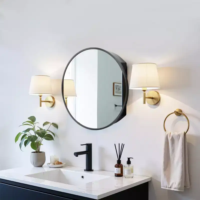 24 Inch Black Wall-mounted Circular Wrought Iron Framed Medicine Cabinet Mirror Cabinet For Bathroom