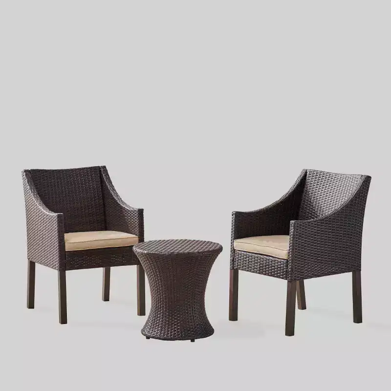 Sagan 3pc Wicker Patio Chat Set: Sturdy Iron Frame & Weather-Resistant Cushions - Christopher Knight Home