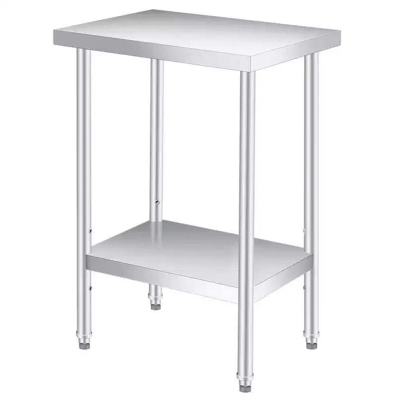Stainless Steel Table, Heavy Duty Worktable with Adjustable Undershelf and Locking Casters, 2 Tier Metal Prep Table for Kitchen, Restaurant, Garage