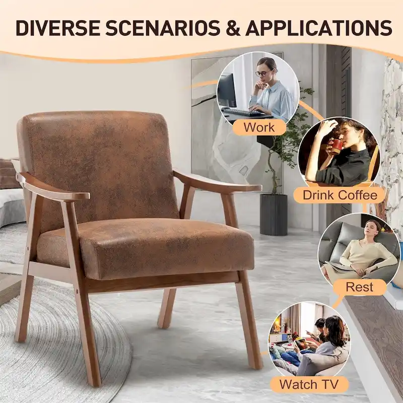 Mid-Century Modern Chair,Living Room Chair with Solid Wood Frame