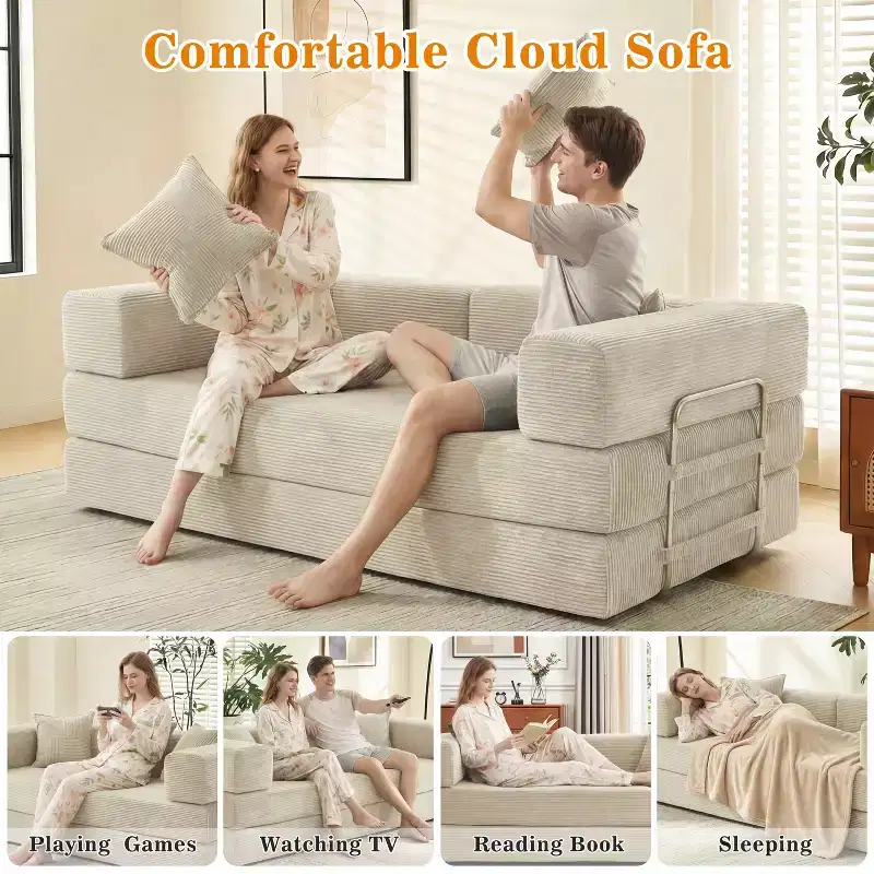 Dyonery 78Folding Sofa Bed Convertable Corduroy Couch King Size Floor Sleeper 4-in-1 DIY Combination Modular Sofa Fold Out Comfy sofa.