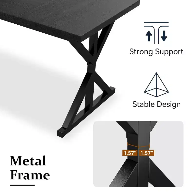 Dyonery 70.8 Inch Industrial Dining Table for 6-8 C Solid Wood Top with Metal Frame, Rectangular Kitchen & Dining Room Table