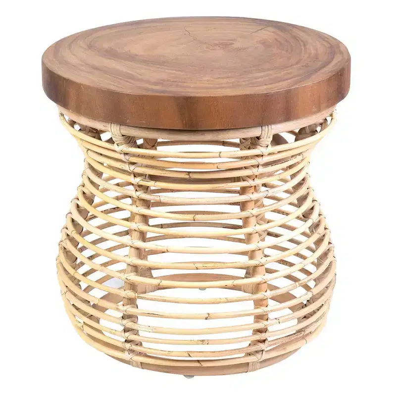 East at Main 22.44" Orinda Side Table with Wood Top Tan: No Assembly, Mango Wood, Rattan Frame