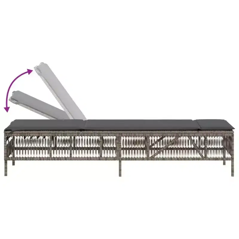 vidaXL Sun Lounger Grey PE rattan Standard Adjustable Armrests Lounger