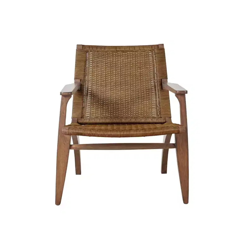 Accent Chair Natural Rattan Back Mahogany Frame